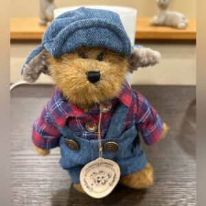 Boyds Edmund T. Bear retiredbrown bear with plaid shirt denim overalls denim hat